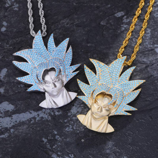 Dragon Ball Cartoon Super Saiyan Monkey King Avatar Pendant Full Zircon Hip Hop Personality Necklace Gold Ao Jewelry - wakalives